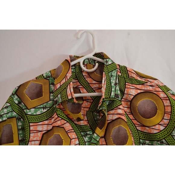 Vintage Handmade Loud Pattern Button Shirt Island Tiki Scale Geometric BIG TALL - Picture 3 of 10
